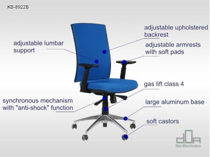 Scaun de birou ergonomic, rotativ KB-8922B albastru