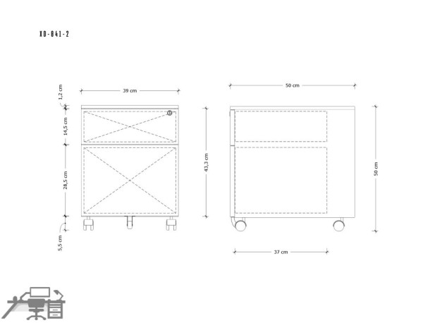 Casetiera metalica-Rollbox 2 sertare, cu role, XD-041-2